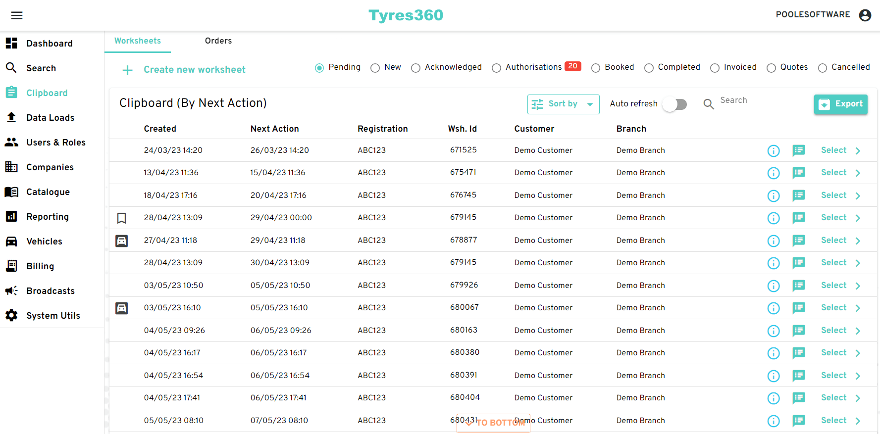 Tyres Job Management Software System Image.