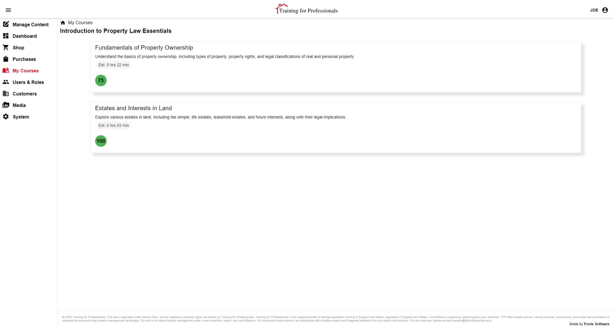 Online learning platform course modules image